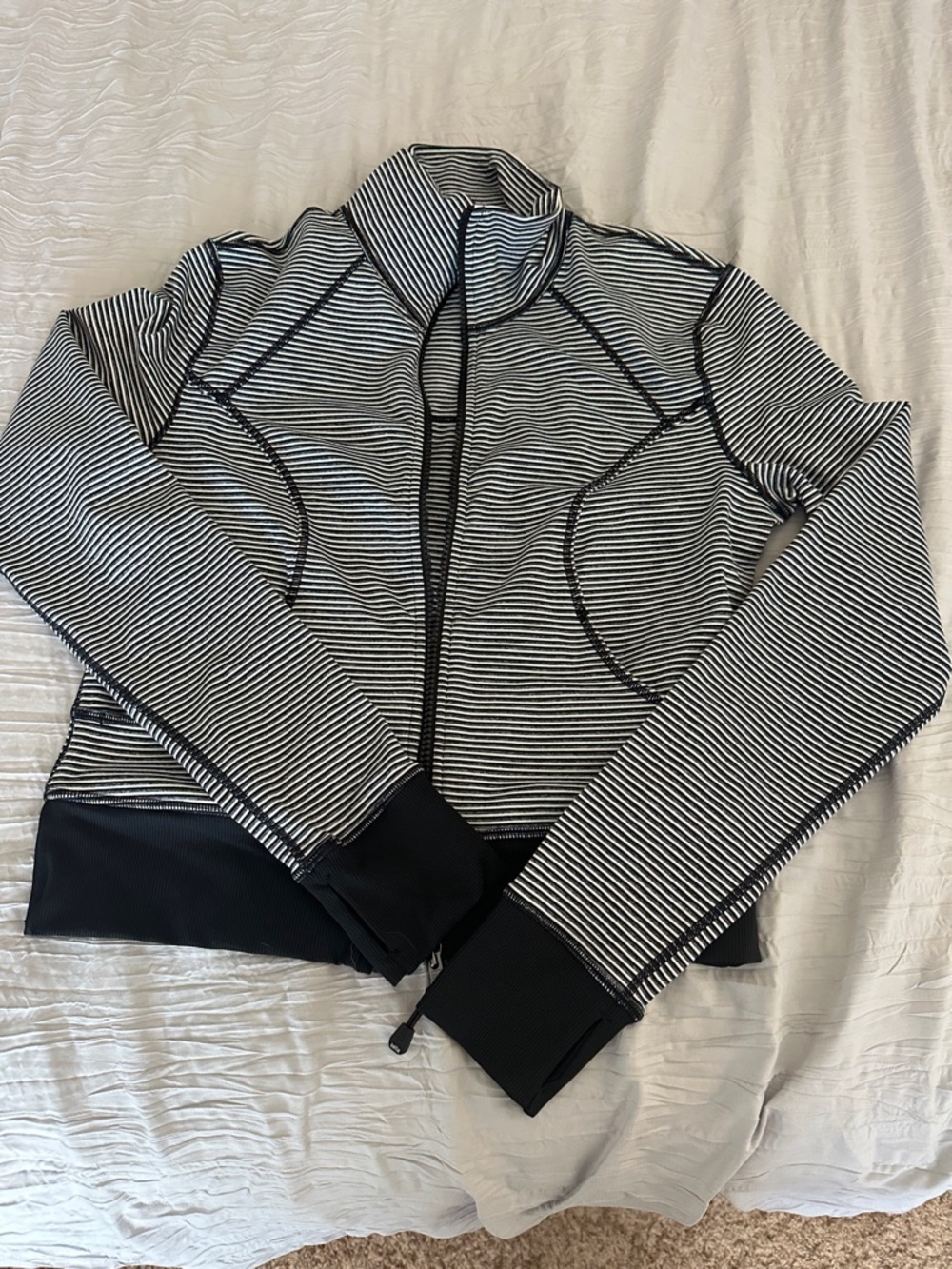 Zella Striped Black & White Women's Zip Jacket
